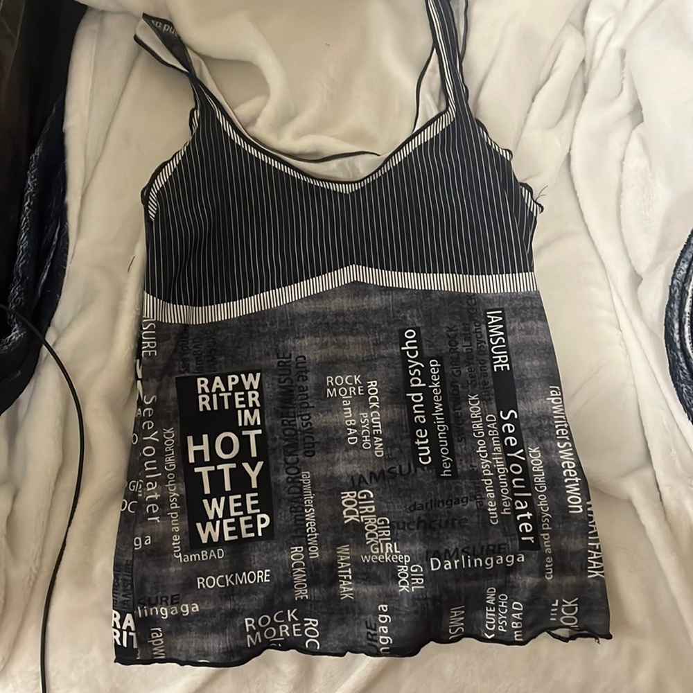 Black graphic tank top